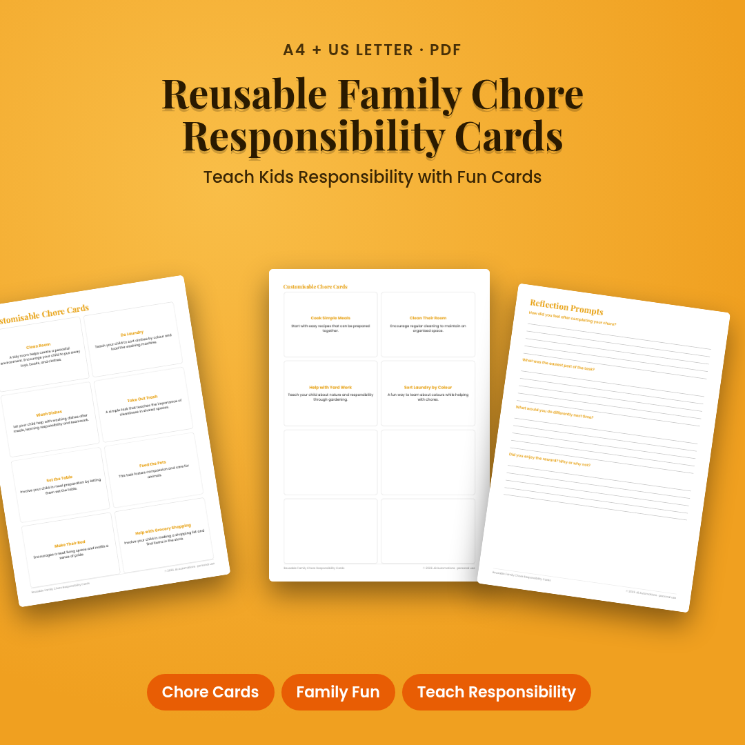 Reusable Family Chore Responsibility Cards