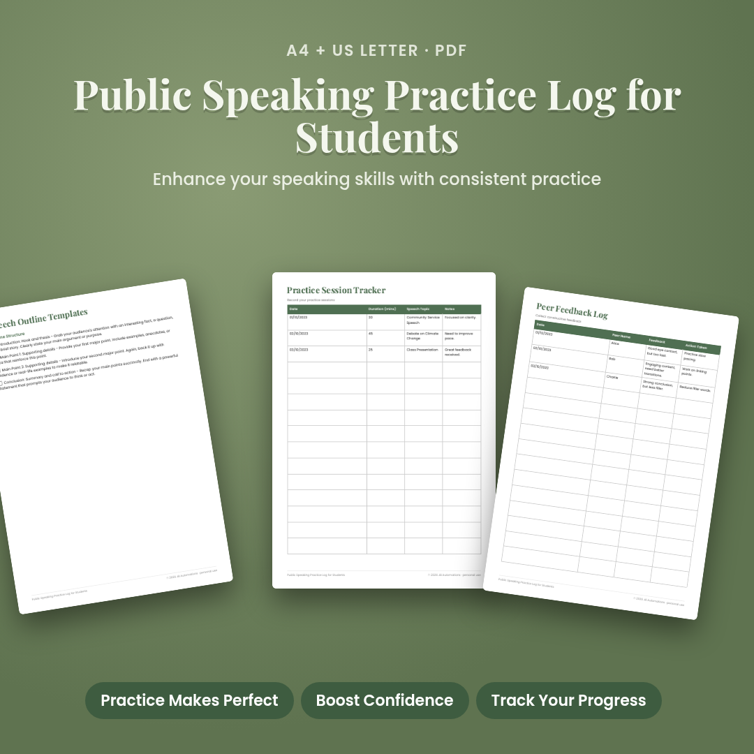 Public Speaking Practice Log for Students