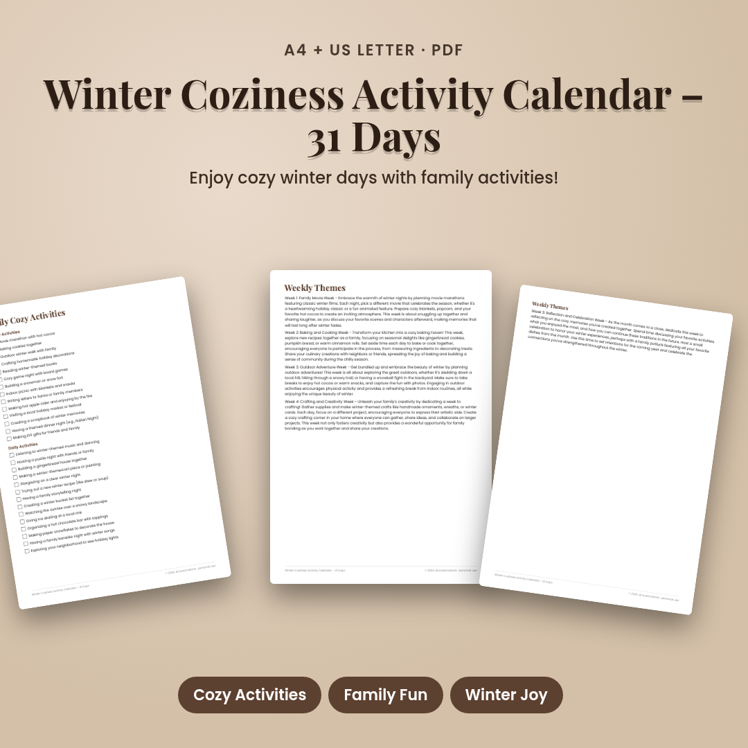 Winter Coziness Activity Calendar – 31 Days