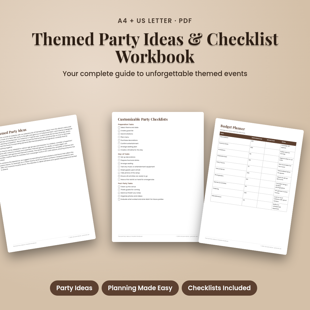Themed Party Ideas & Checklist Workbook