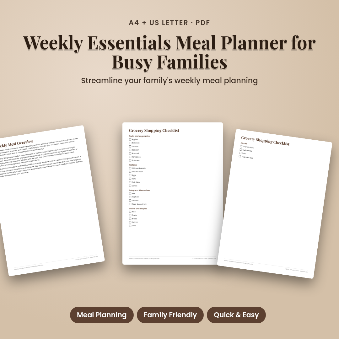 Weekly Essentials Meal Planner for Busy Families