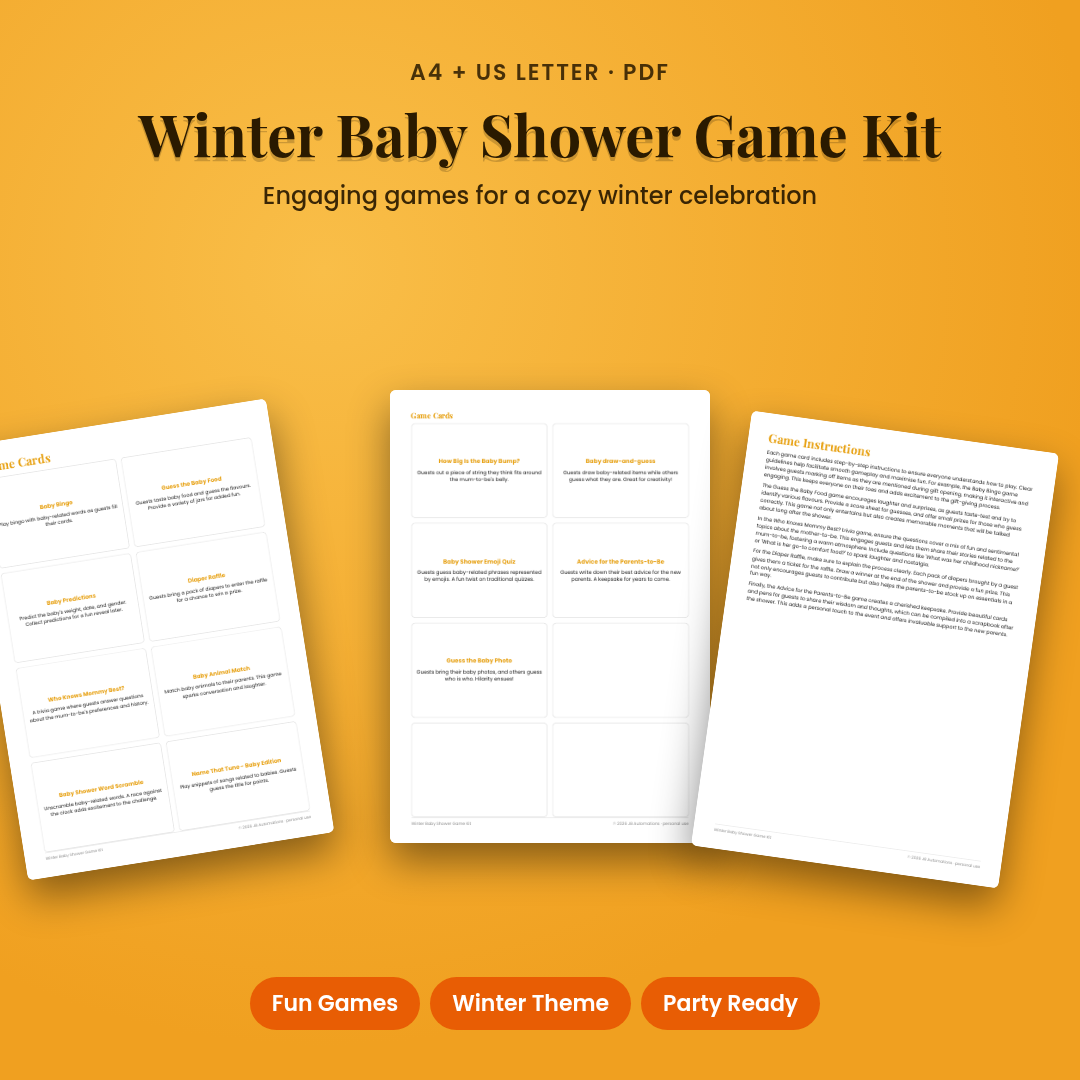 Winter Baby Shower Game Kit