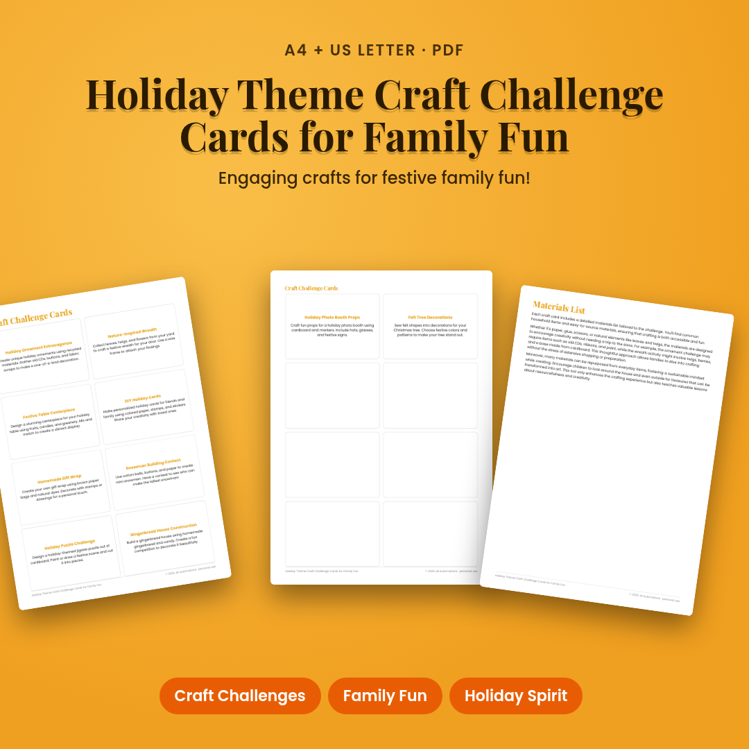 Holiday Theme Craft Challenge Cards for Family Fun