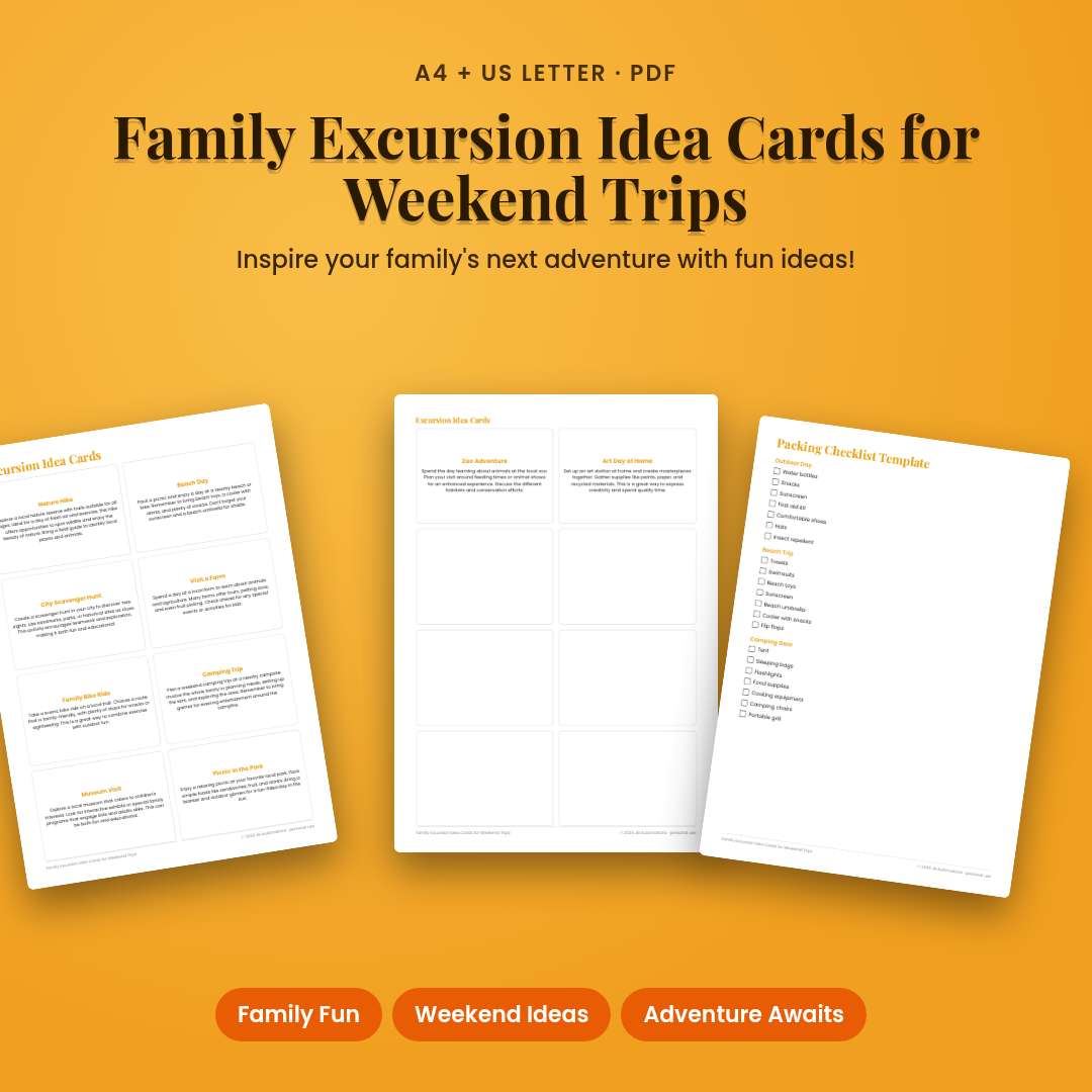 Family Excursion Idea Cards for Weekend Trips