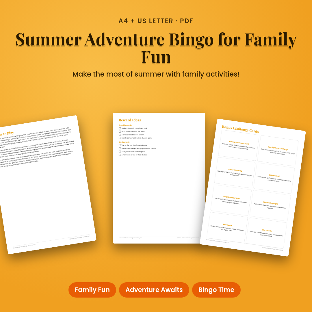 Summer Adventure Bingo for Family Fun