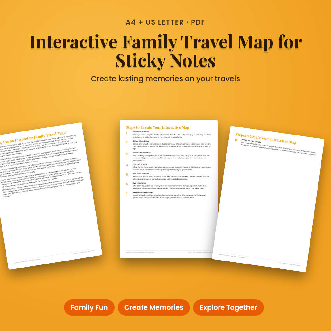 Interactive Family Travel Map for Sticky Notes