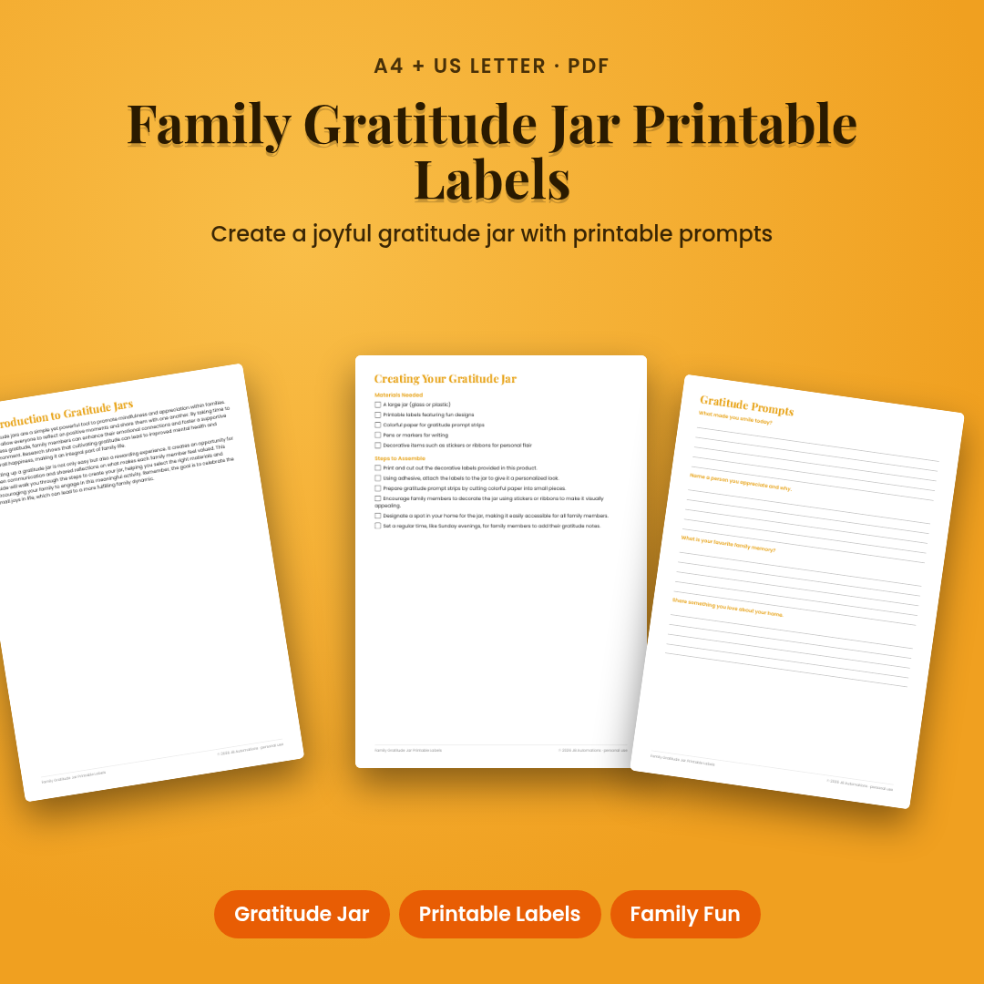 Family Gratitude Jar Printable Labels