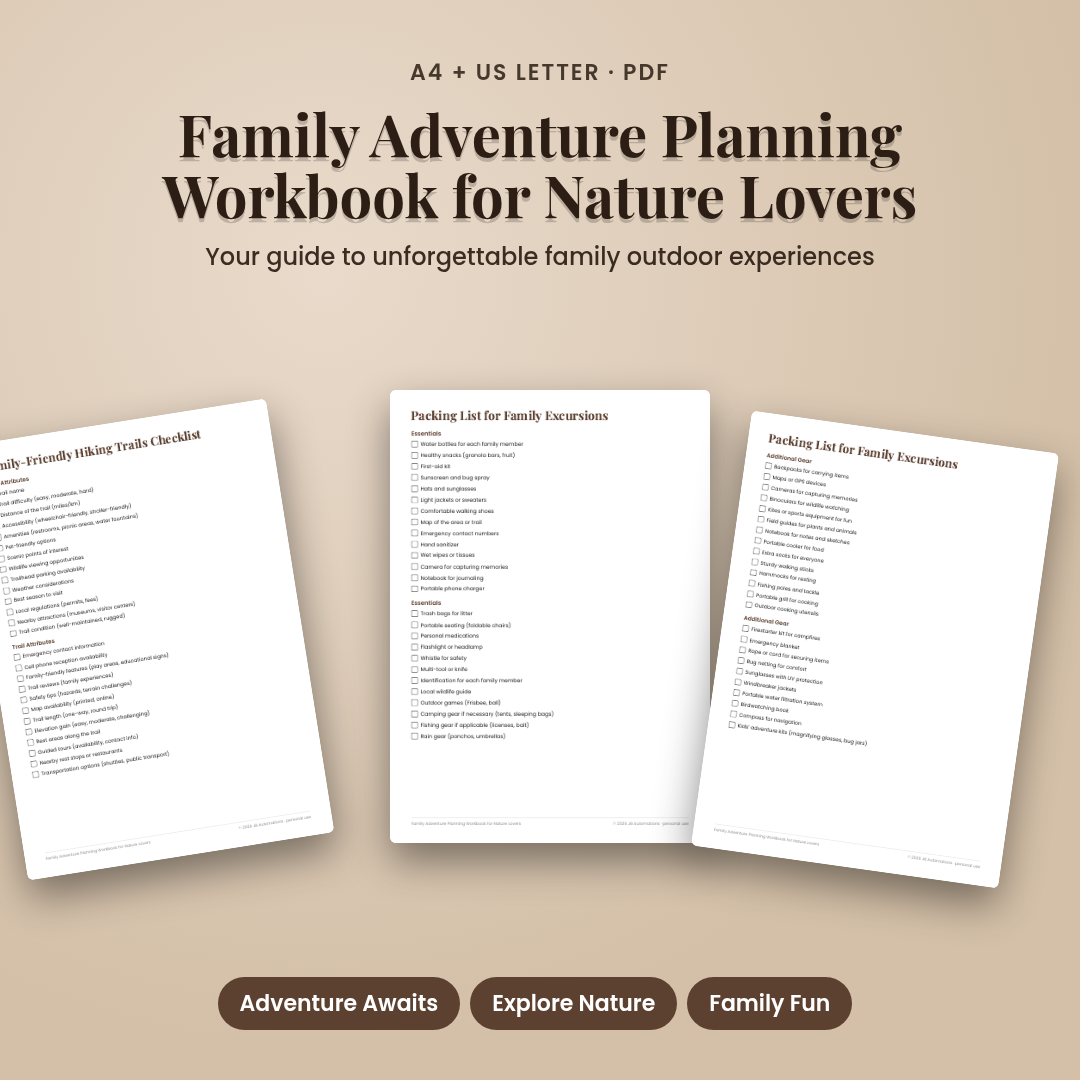 Family Adventure Planning Workbook for Nature Lovers