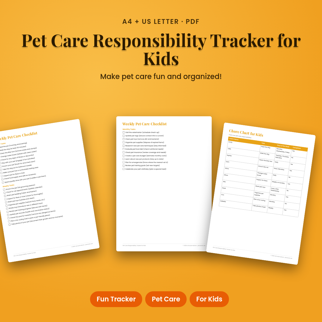 Pet Care Responsibility Tracker for Kids