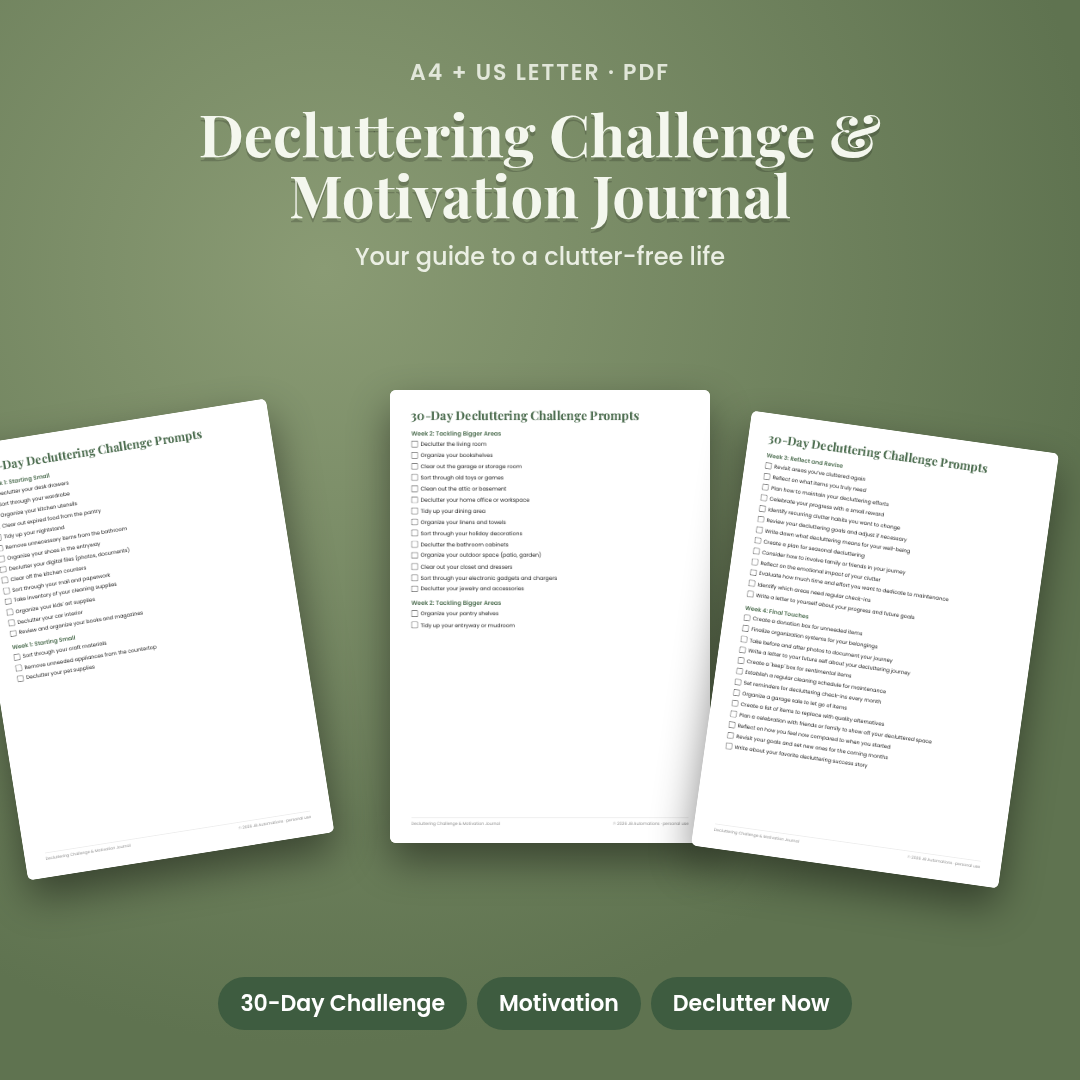 Decluttering Challenge & Motivation Journal