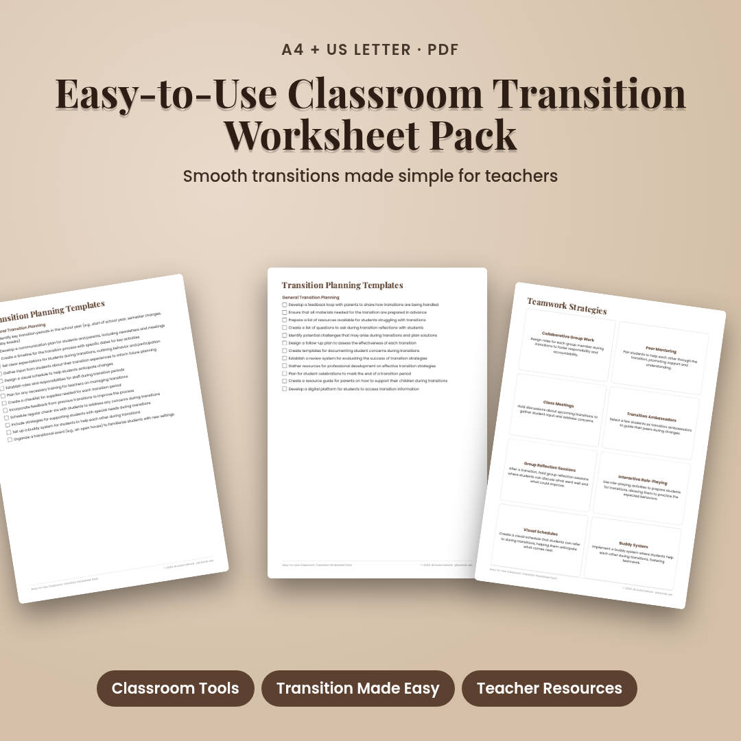 Easy-to-Use Classroom Transition Worksheet Pack