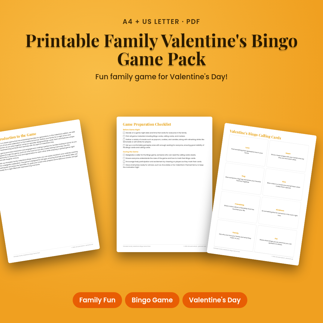 Printable Family Valentine's Bingo Game Pack