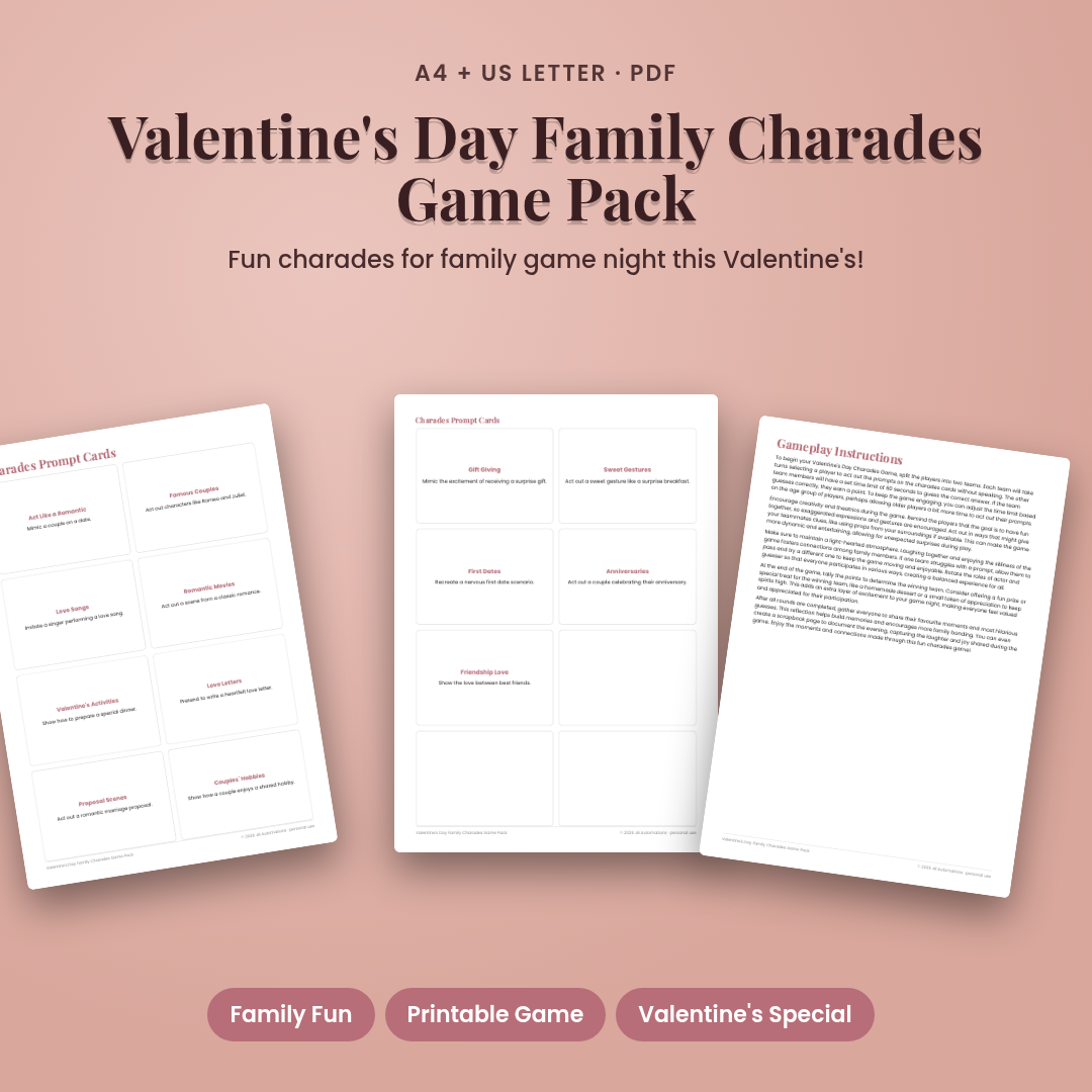 Valentine's Day Family Charades Game Pack