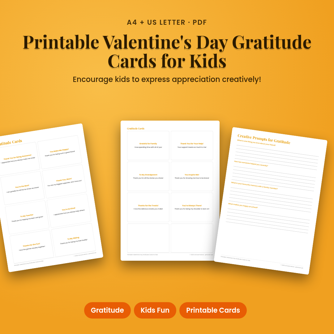 Printable Valentine's Day Gratitude Cards for Kids
