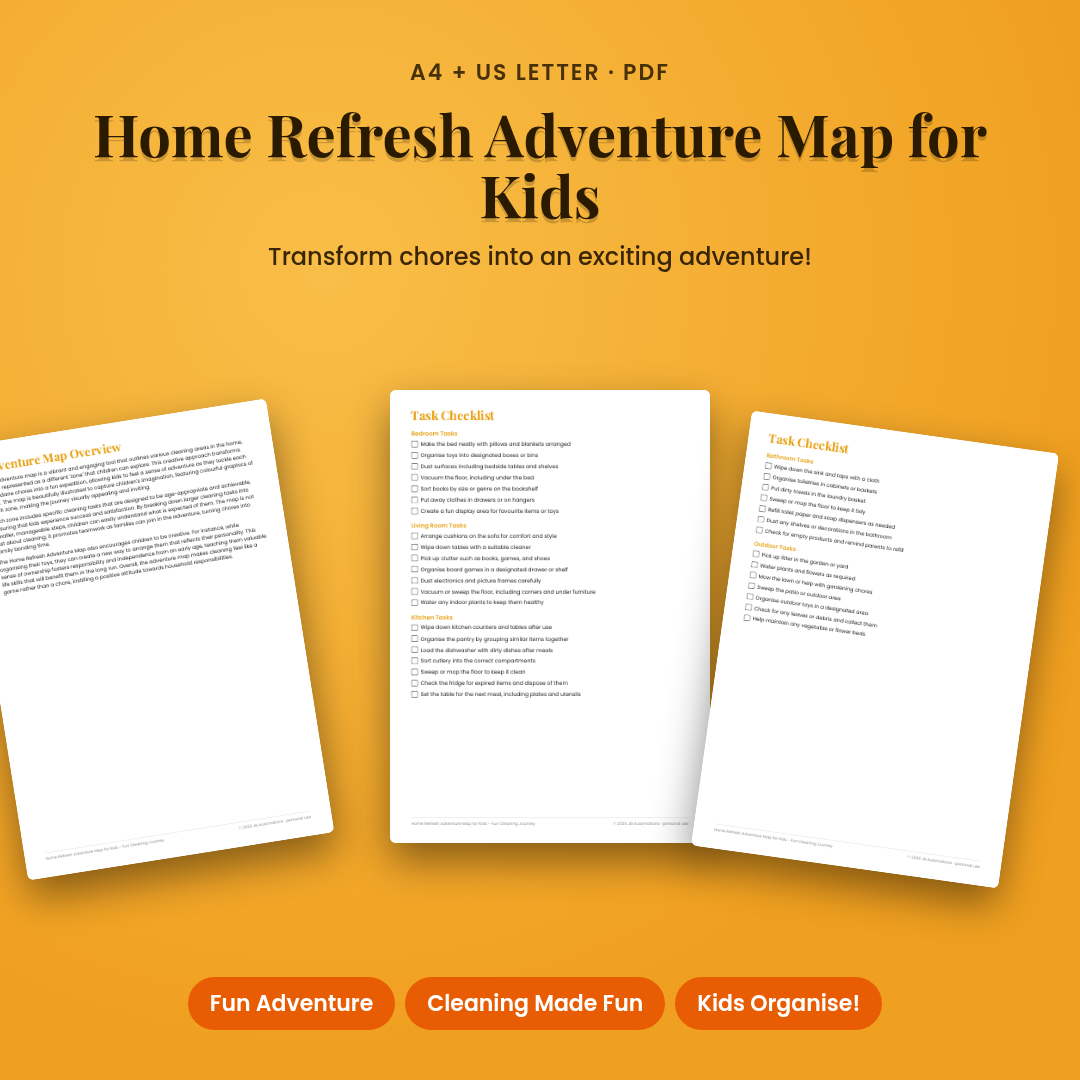 Home Refresh Adventure Map for Kids - Fun Cleaning Journey