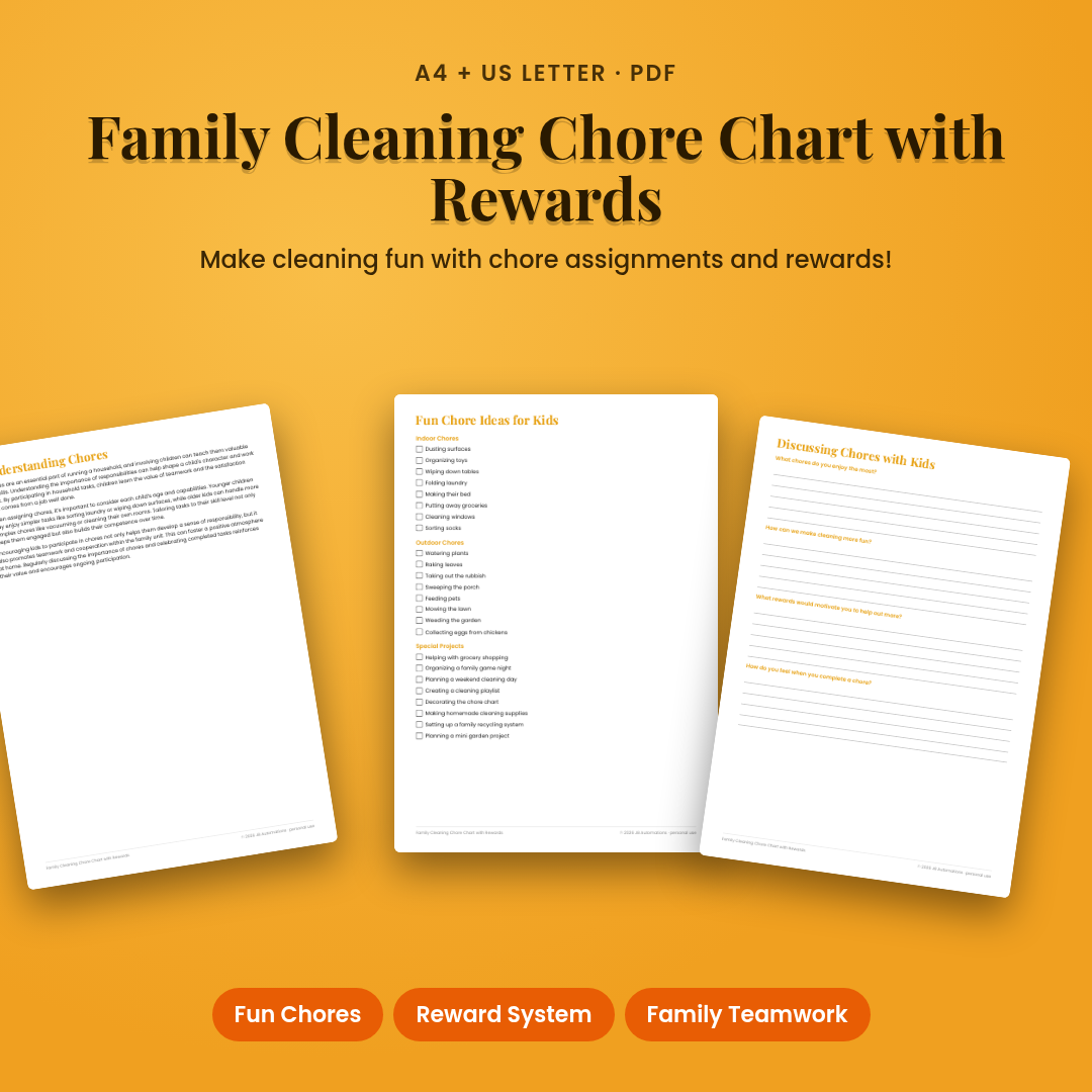 Family Cleaning Chore Chart with Rewards