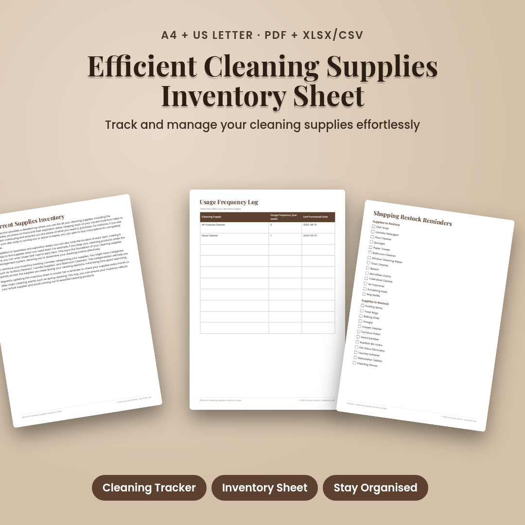 Efficient Cleaning Supplies Inventory Sheet