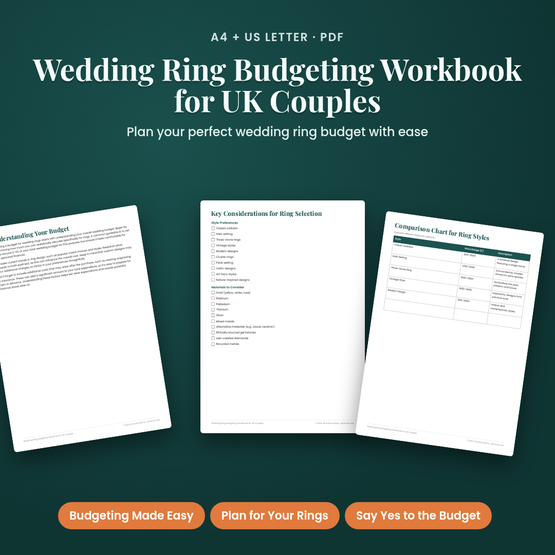 Wedding Ring Budgeting Workbook for UK Couples