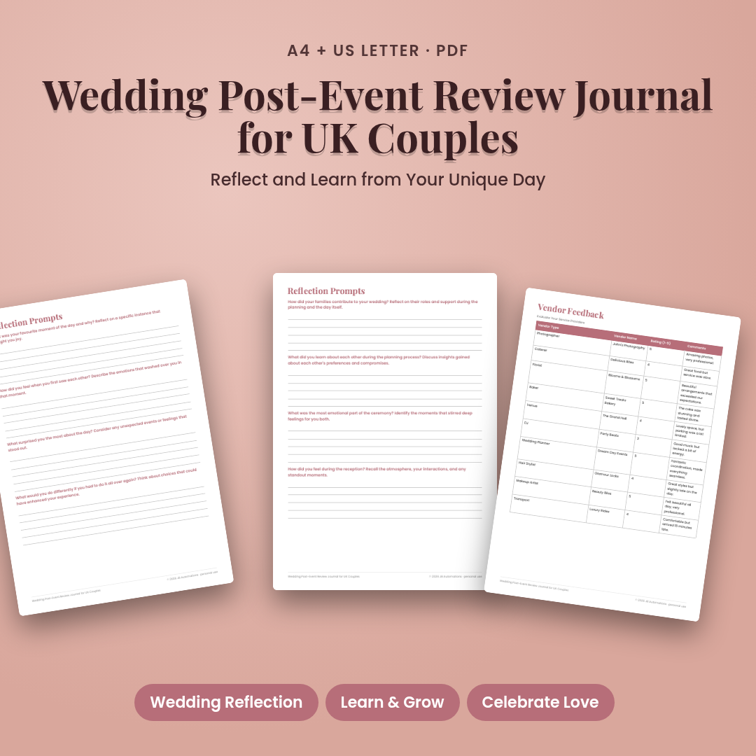 Wedding Post-Event Review Journal for UK Couples