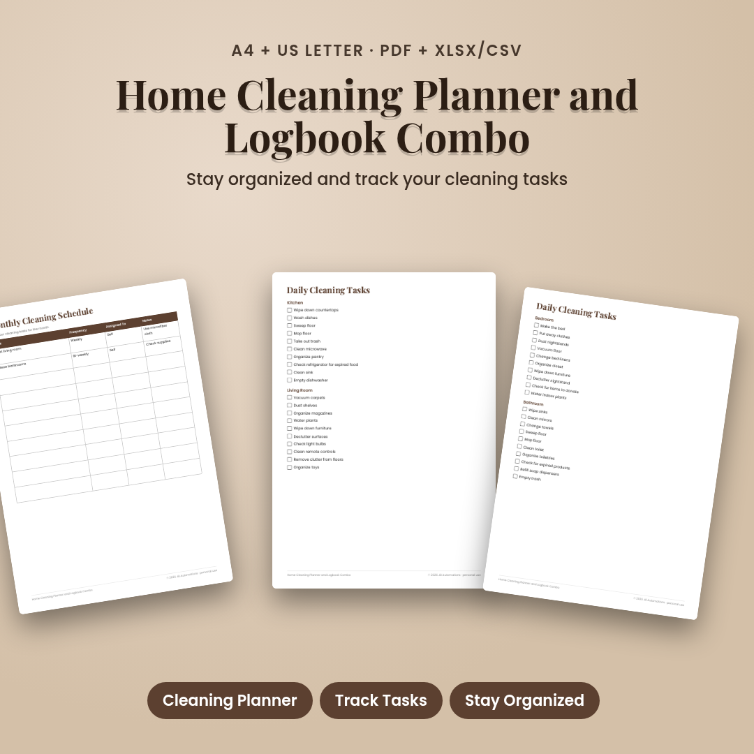 Home Cleaning Planner and Logbook Combo