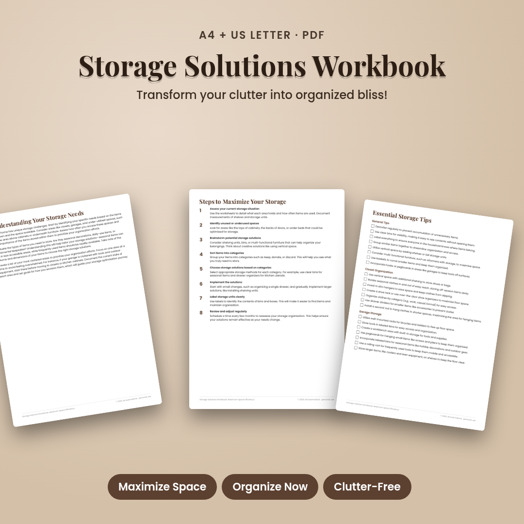 Storage Solutions Workbook: Maximum Space Efficiency!