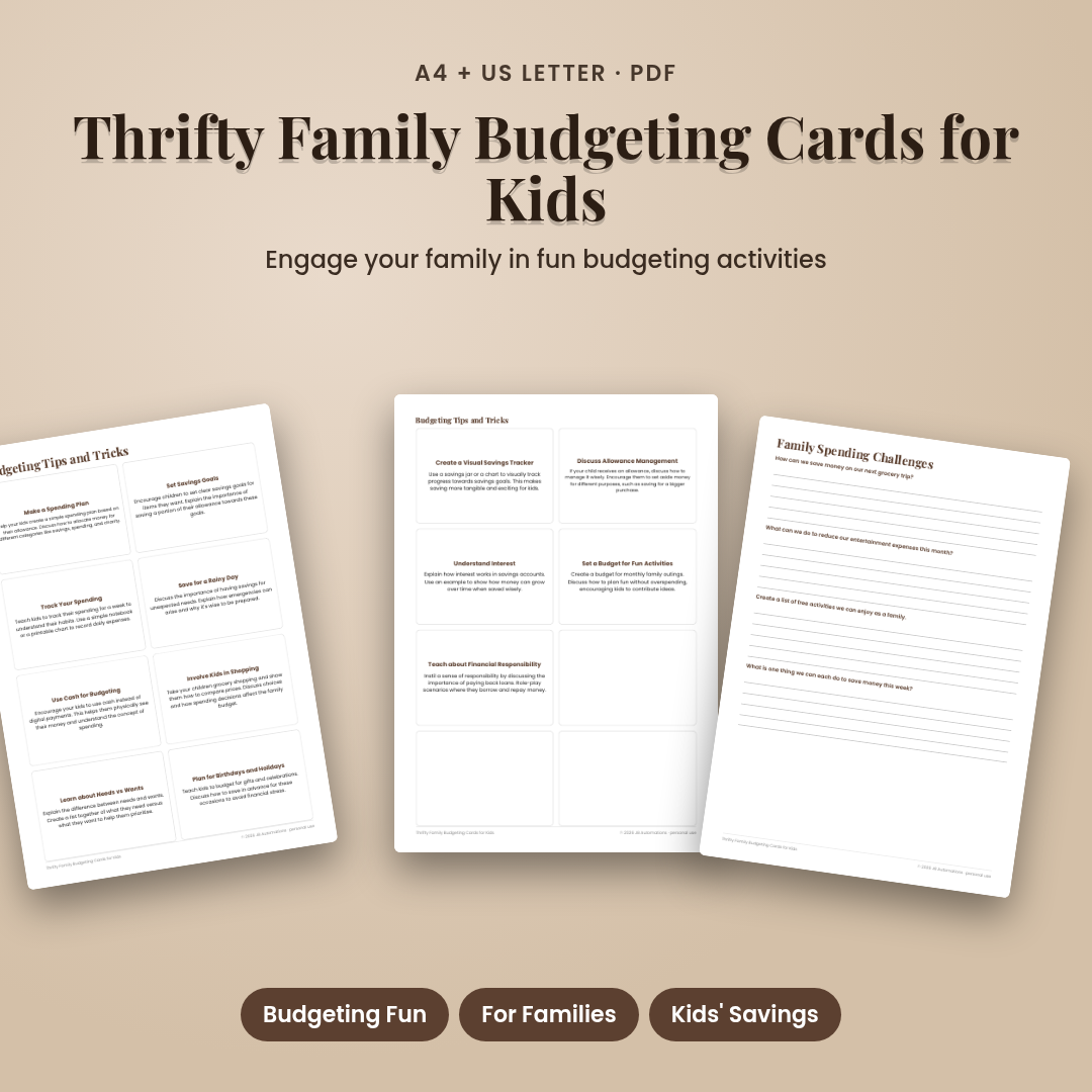Thrifty Family Budgeting Cards for Kids