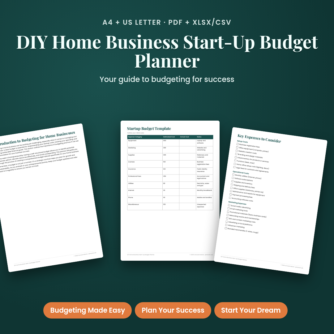 DIY Home Business Start-Up Budget Planner