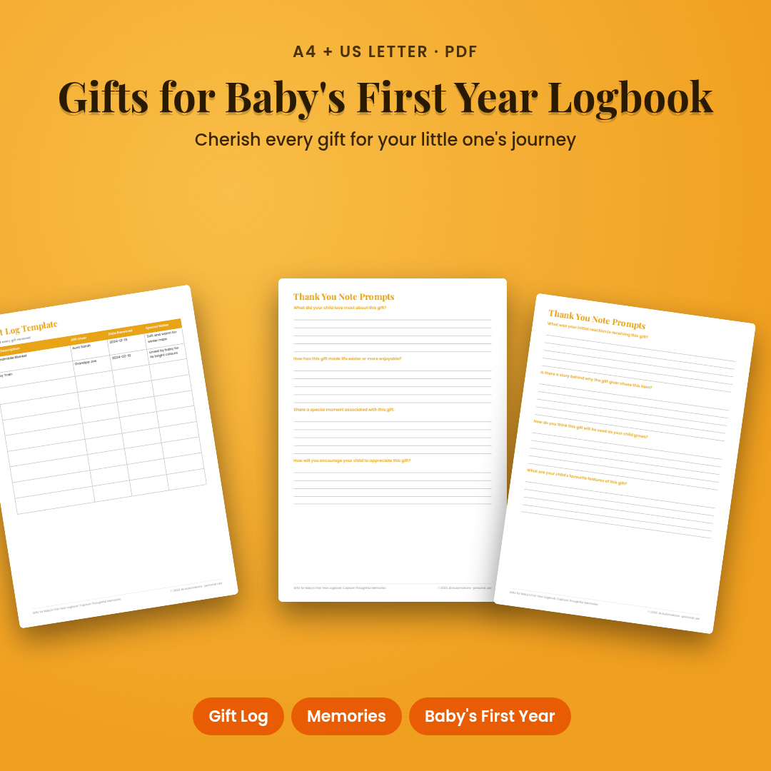 Gifts for Baby's First Year Logbook: Capture Thoughtful Memories