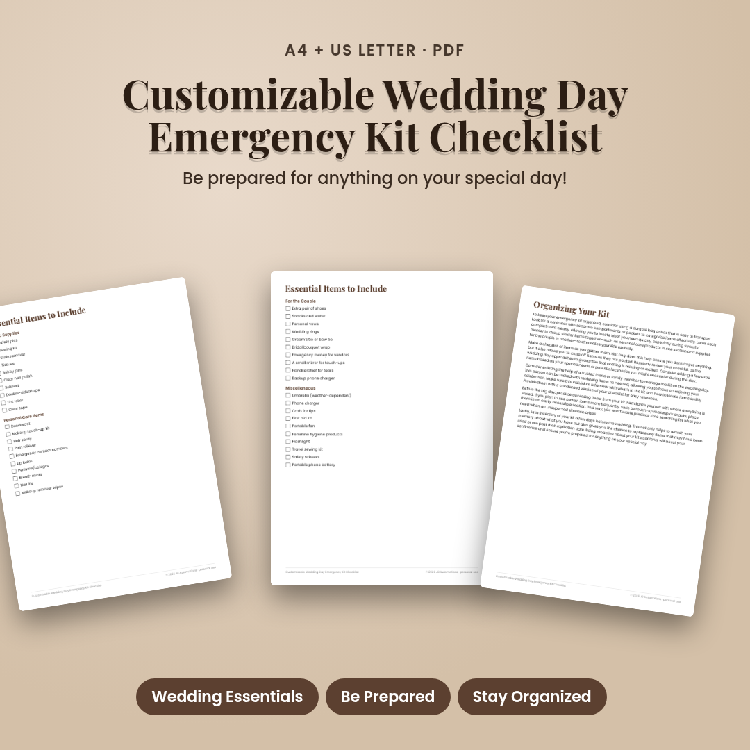 Customizable Wedding Day Emergency Kit Checklist