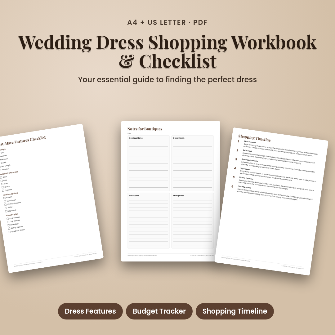 Wedding Dress Shopping Workbook &amp; Checklist