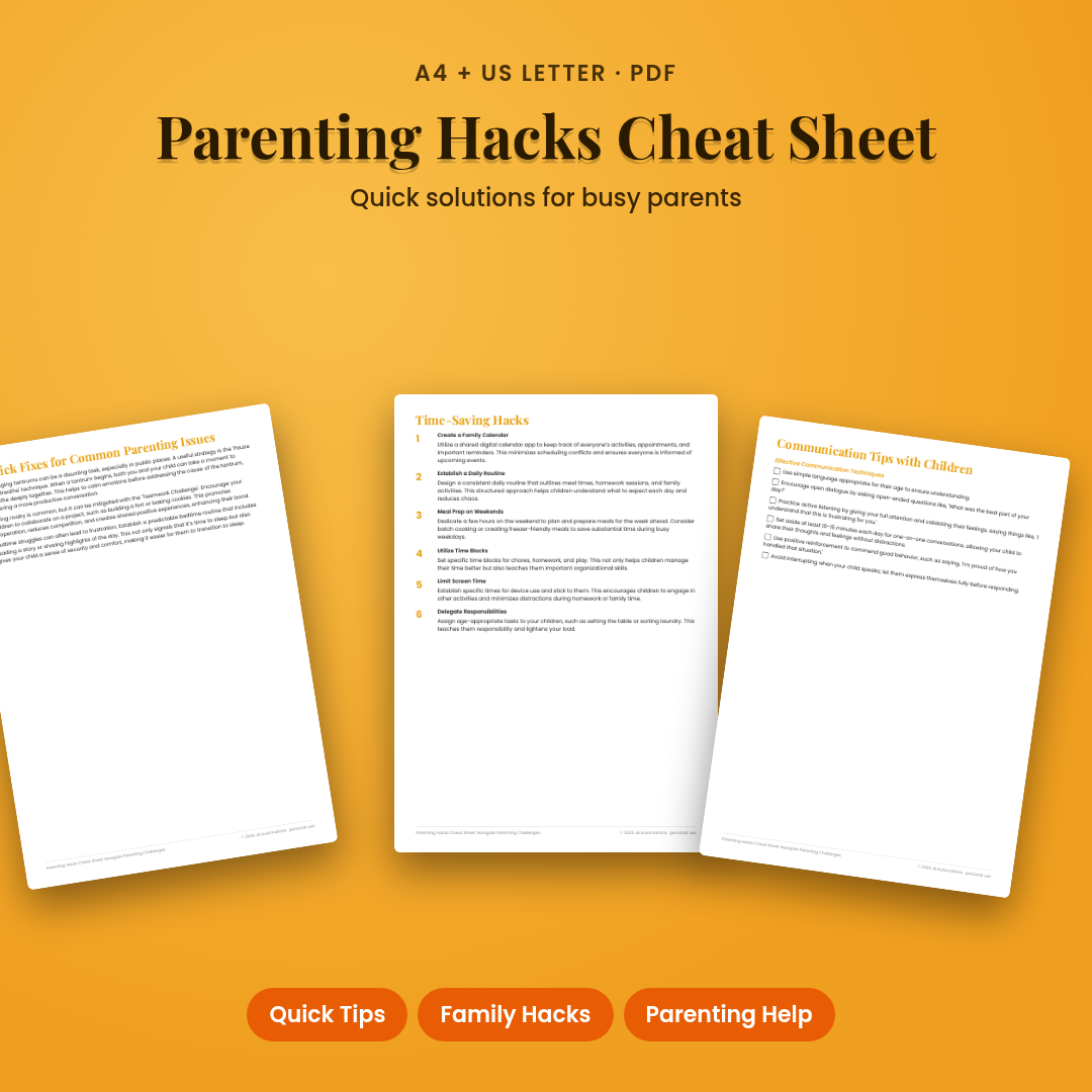 Parenting Hacks Cheat Sheet: Navigate Parenting Challenges