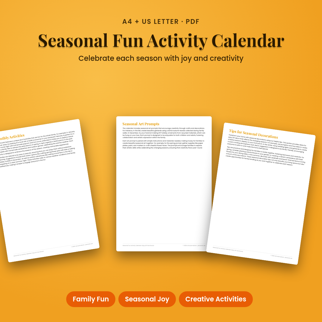 Seasonal Fun Activity Calendar: Enjoy All Year Round