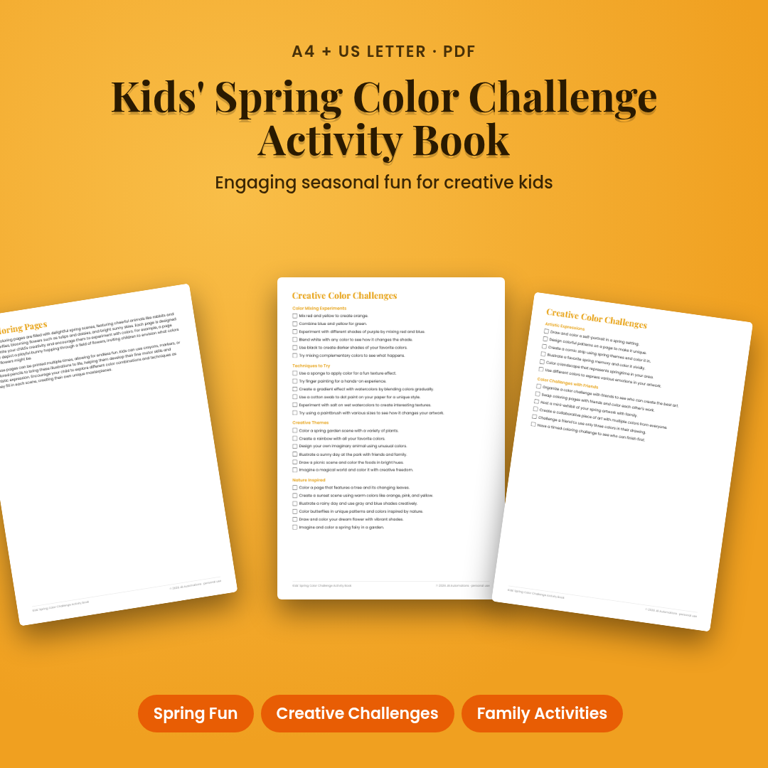 Kids' Spring Color Challenge Activity Book