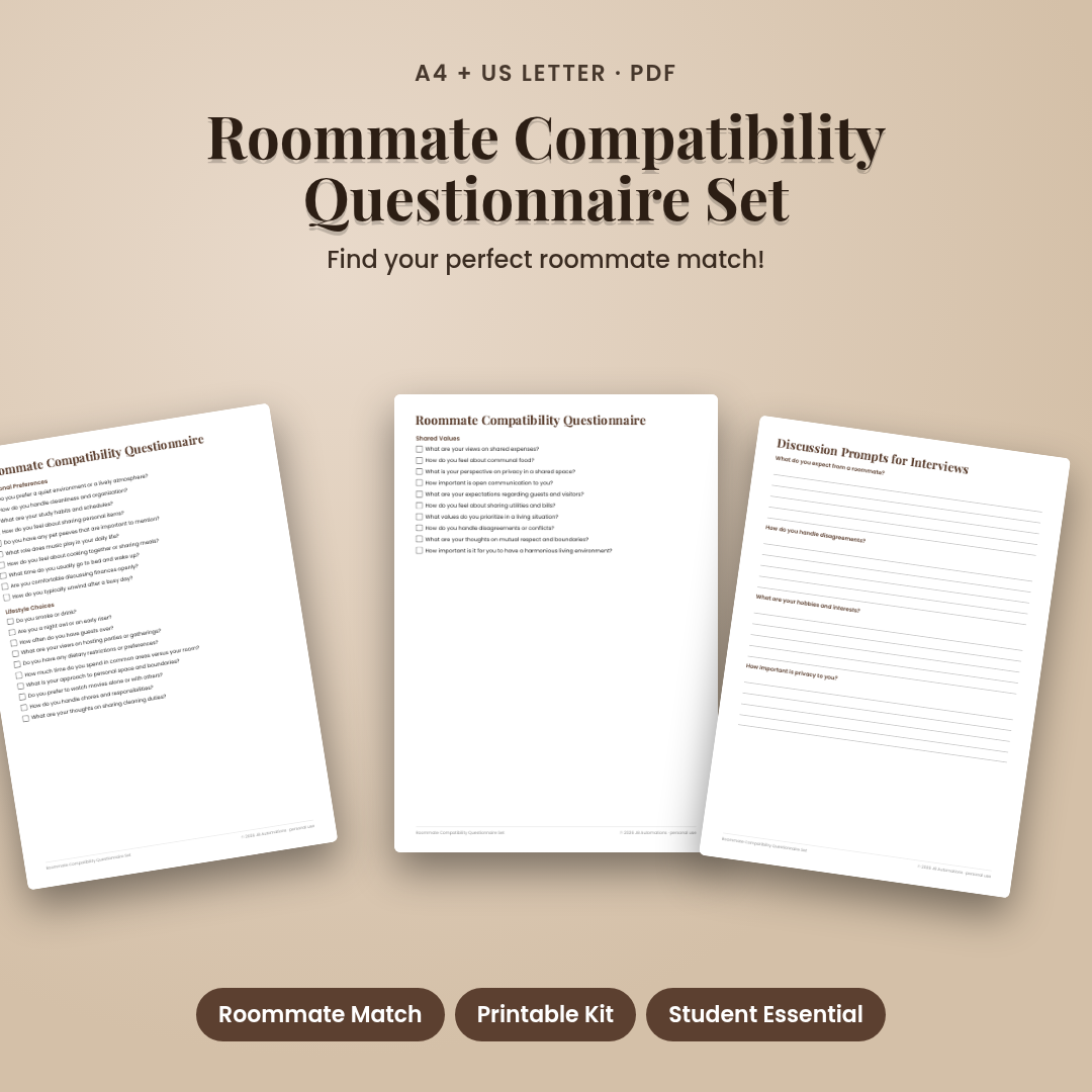 Roommate Compatibility Questionnaire Set