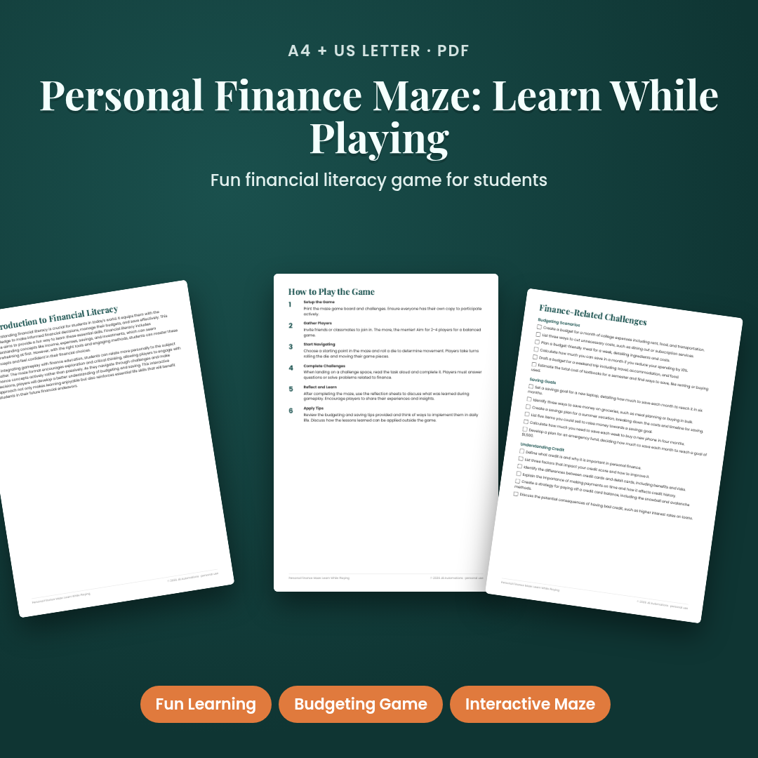 Personal Finance Maze: Learn While Playing