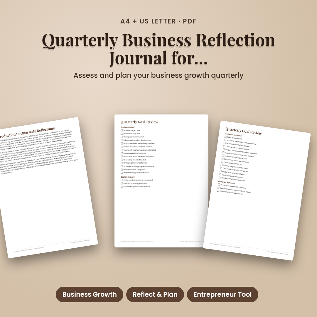 Quarterly Business Reflection Journal for Entrepreneurs