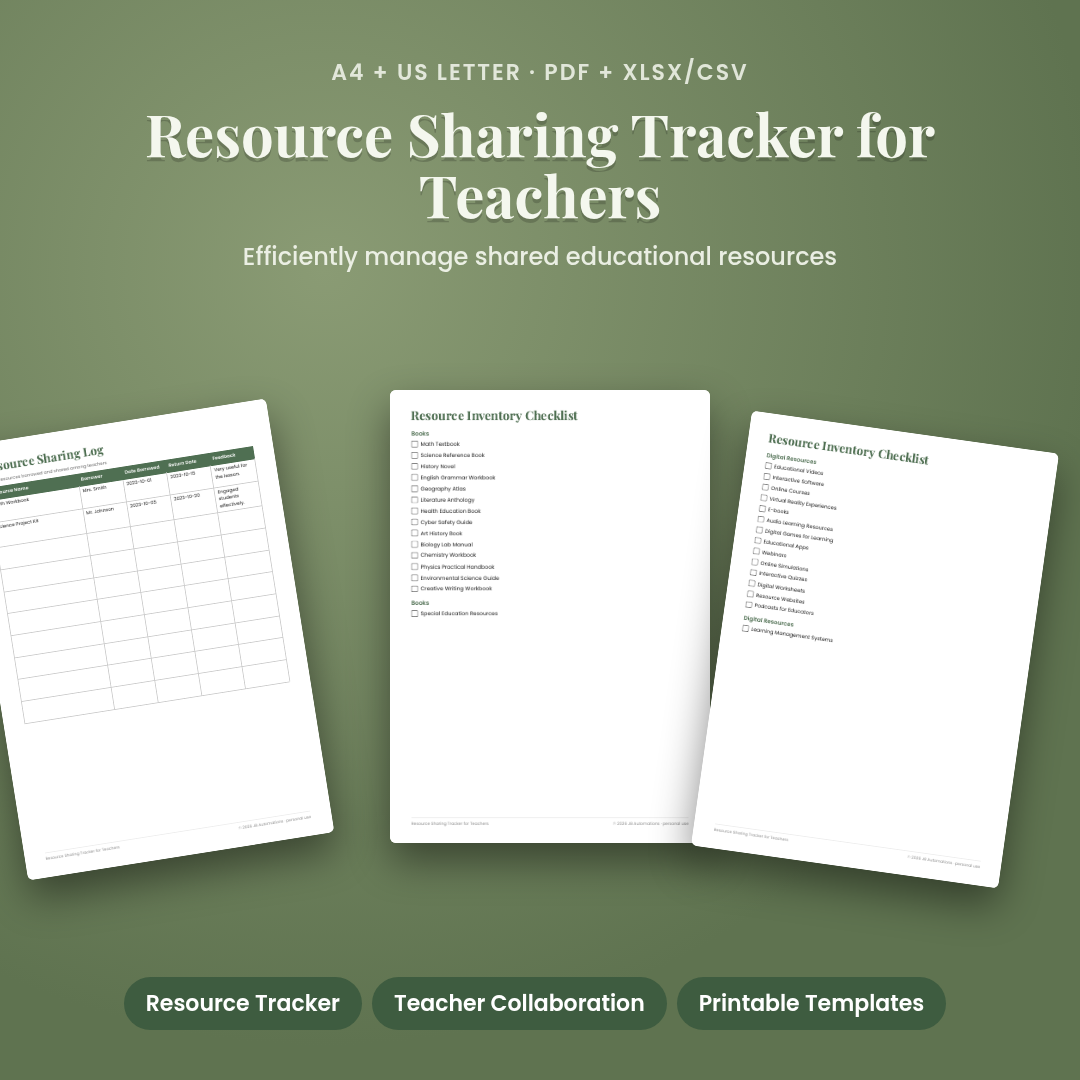 Resource Sharing Tracker for Teachers