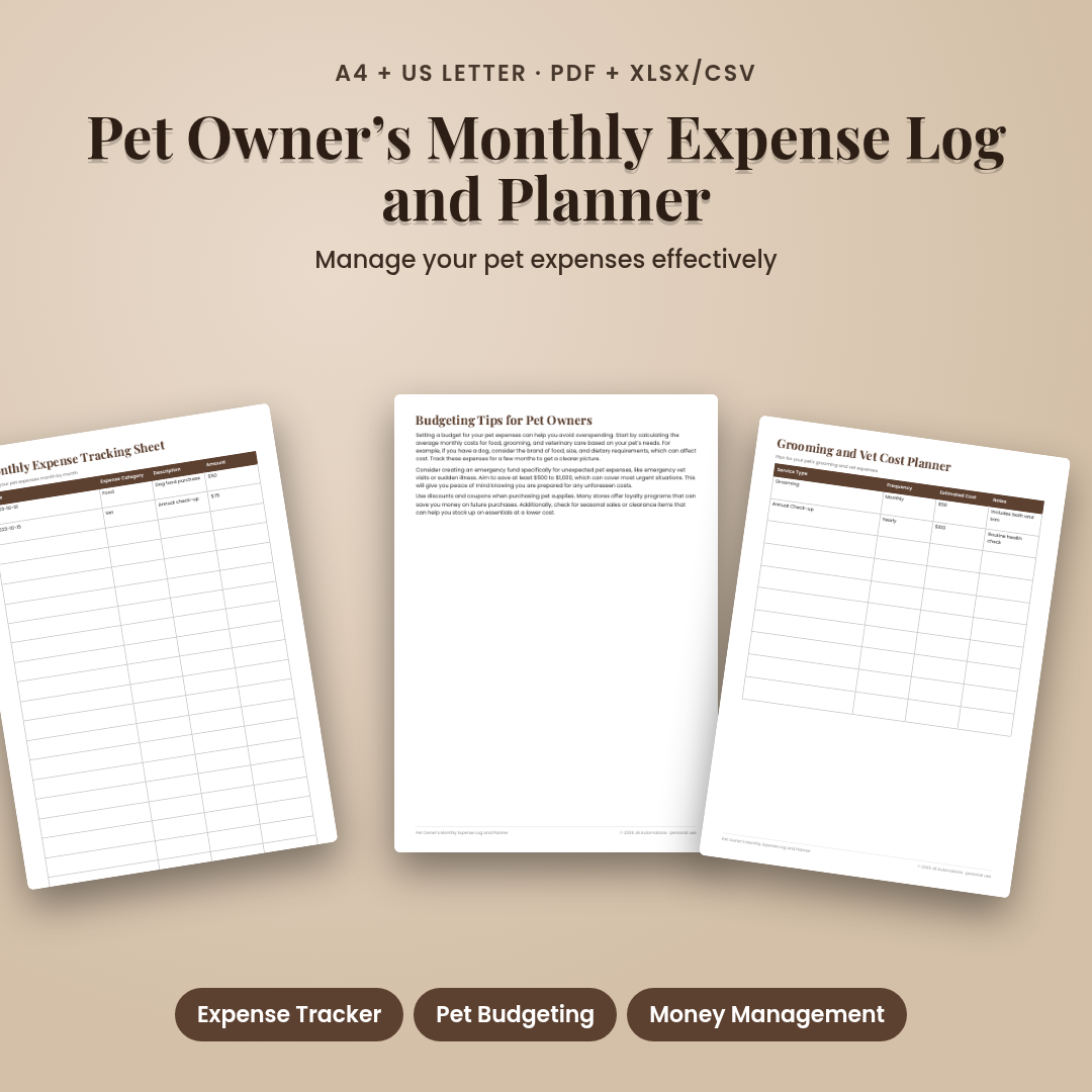 Pet Owner’s Monthly Expense Log and Planner
