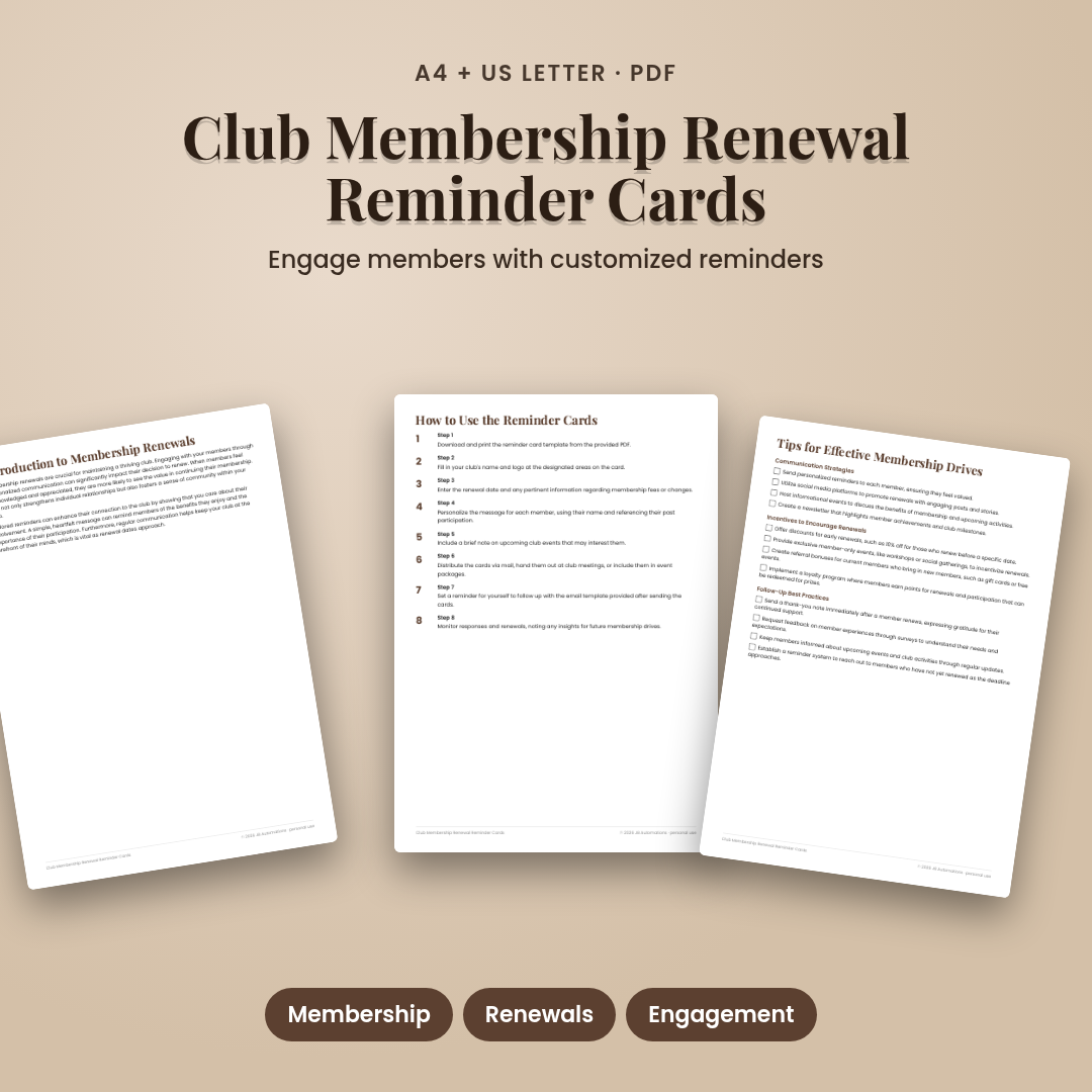 Club Membership Renewal Reminder Cards