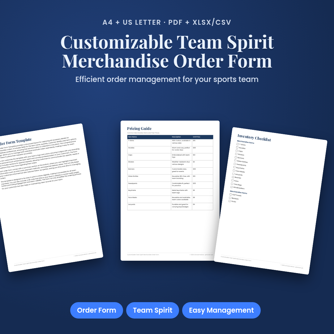 Customizable Team Spirit Merchandise Order Form
