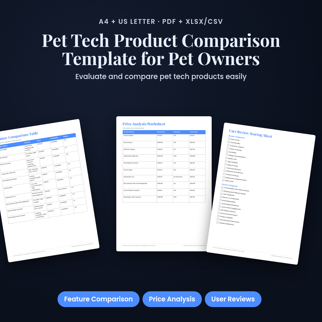 Pet Tech Product Comparison Template for Pet Owners