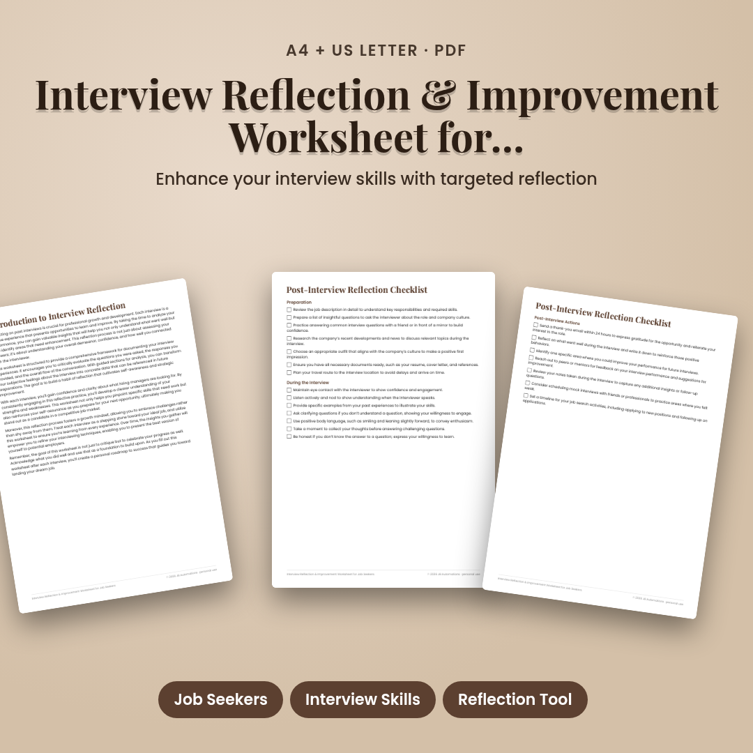 Interview Reflection &amp; Improvement Worksheet for Job Seekers