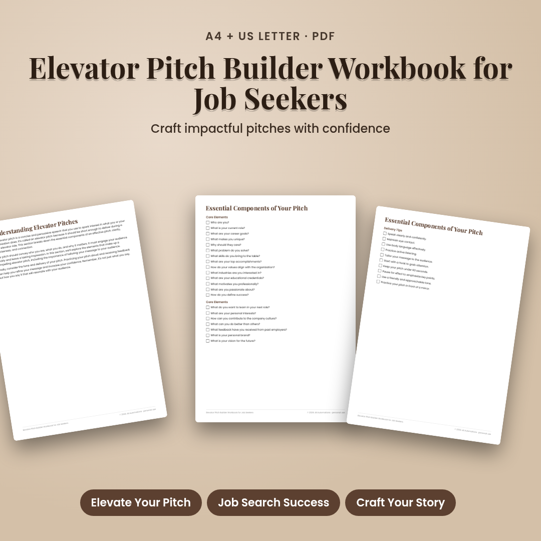 Elevator Pitch Builder Workbook for Job Seekers
