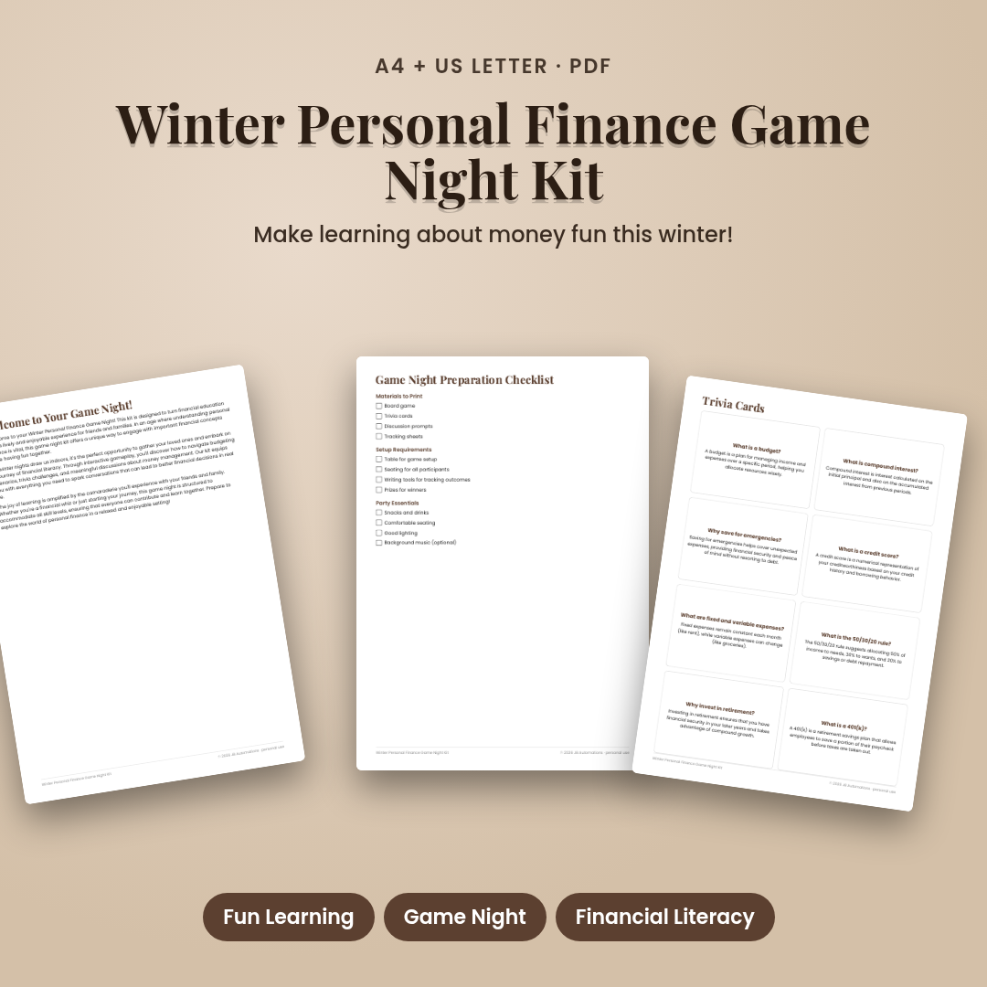 Winter Personal Finance Game Night Kit