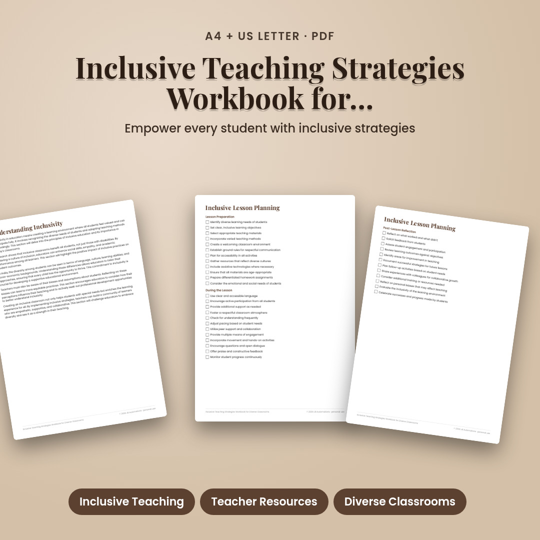 Inclusive Teaching Strategies Workbook for Diverse Classrooms