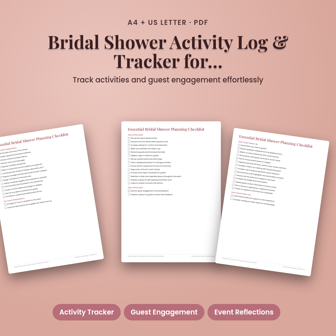 Bridal Shower Activity Log & Tracker for Memorable Events
