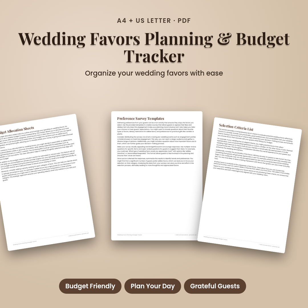 Wedding Favors Planning & Budget Tracker