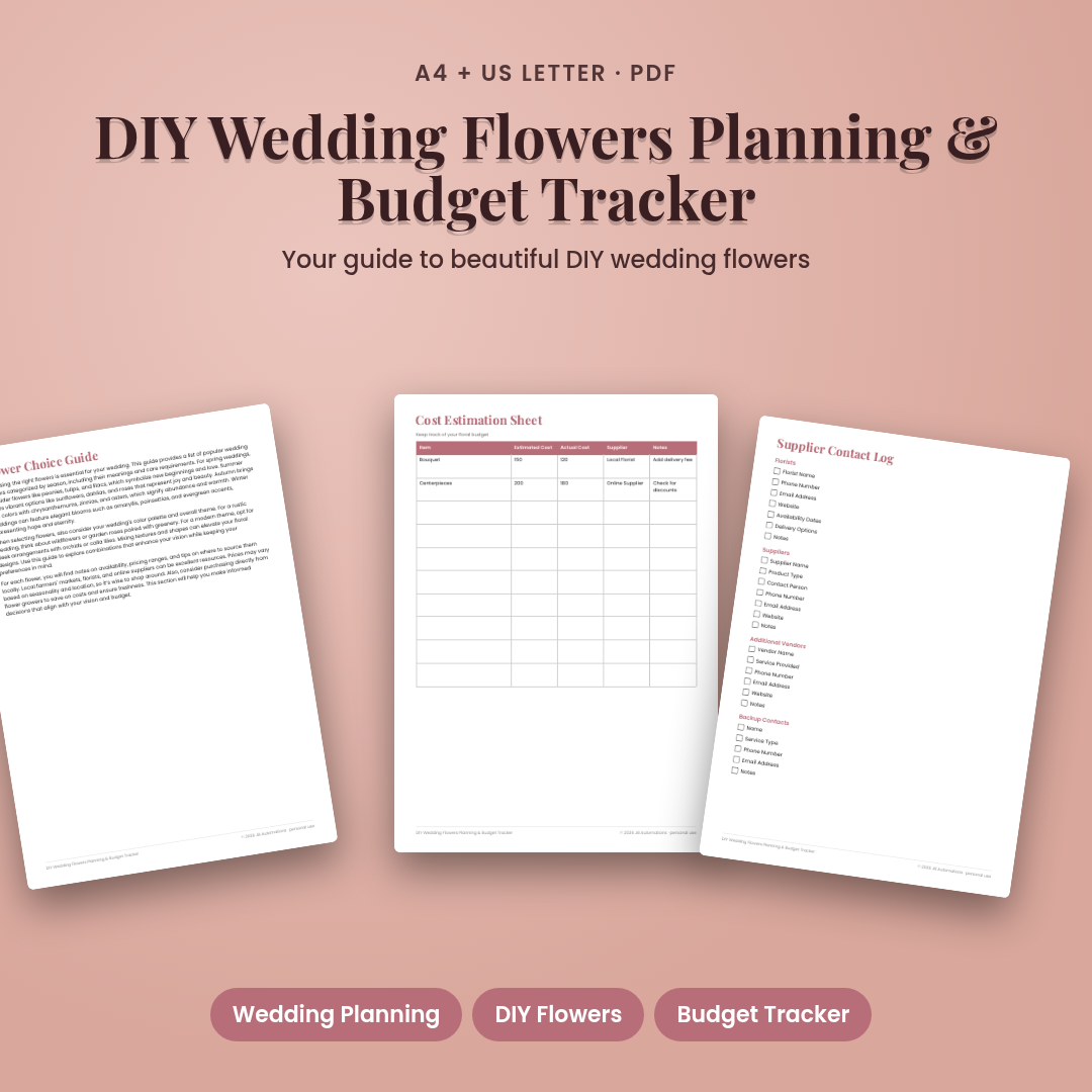 DIY Wedding Flowers Planning & Budget Tracker