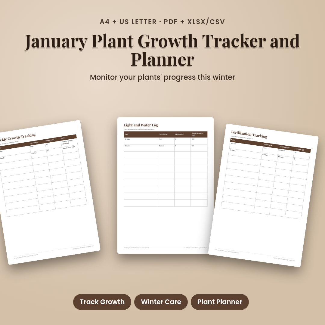 January Plant Growth Tracker and Planner