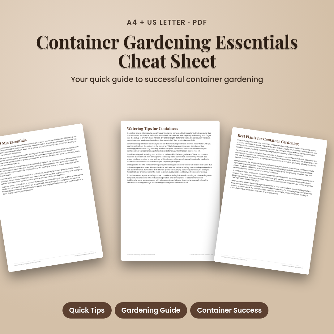 Container Gardening Essentials Cheat Sheet